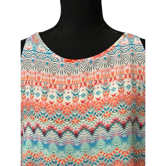 ST. Tropez West Sleeveless Tank Top Sz L Orange Blue Printed Relaxed Fit Blouse - Picture 2 of 6
